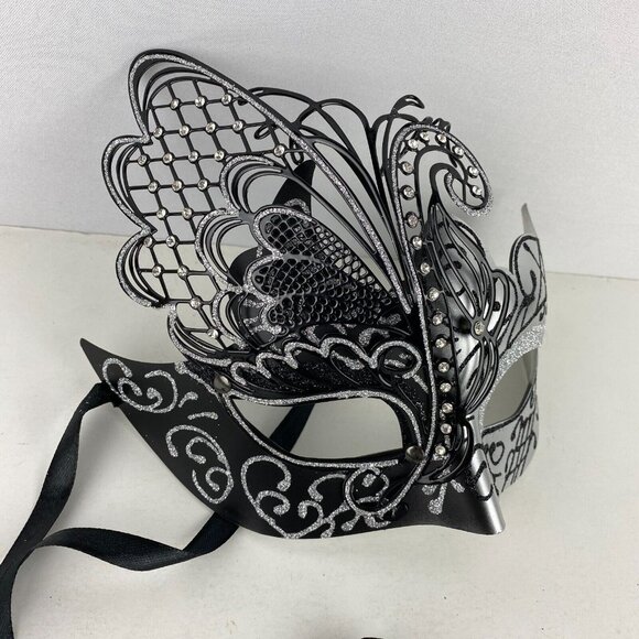 Masquerade Fancy Disguise Party Custom Dress Up Mystery Black Gray Tie Back B - Picture 4 of 6